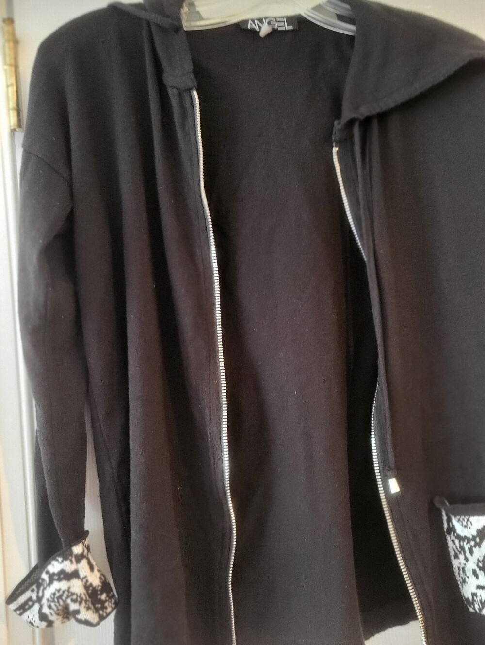 FREE GIFT.  Angel Black Zip-Front Hoodie with Patterned Cuffs